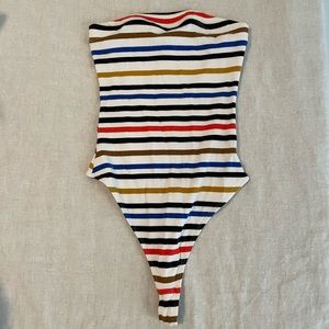 Strapless Ribbed Cotton Thong Bodysuit